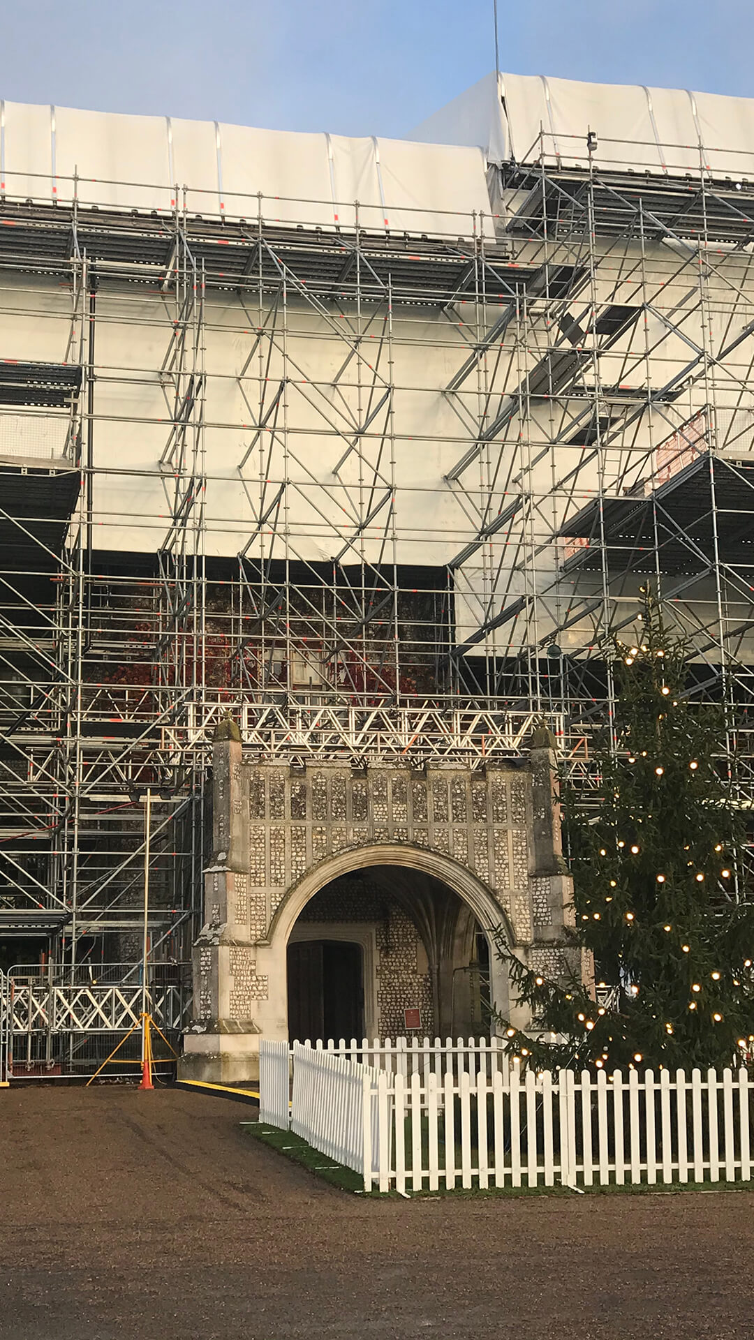 West Dean College scaffold at Christmas