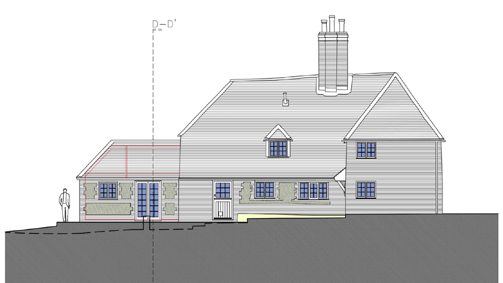 Sketch of extension to 17th century farmhouse