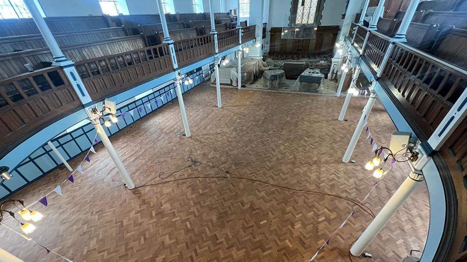 Repairs to parquet floor at St George's Church, Kemptown, Brighton