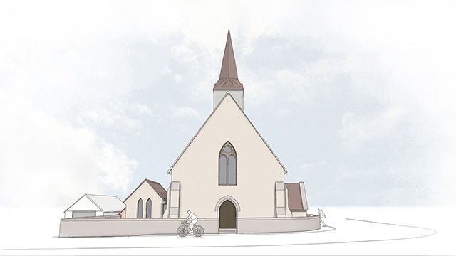 West elevation of Holy Trinity, Plaistow showing the proposed new annexe
